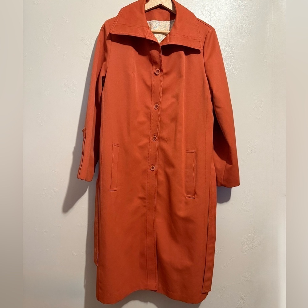 Stunning Vintage Forecaster of Boston Belted Trench Coat Burnt Orange Size 14 - Picture 11 of 16